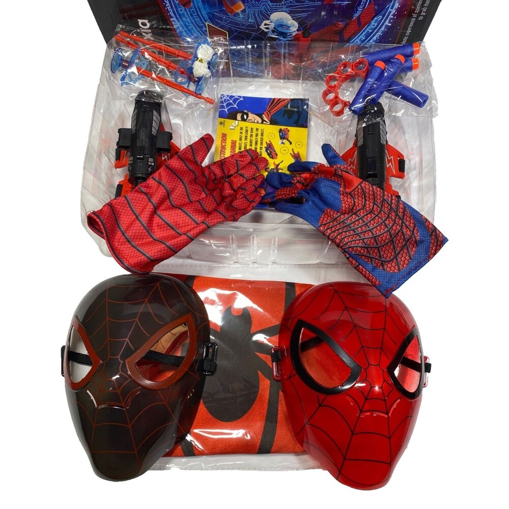 2 Spider-Man Glove Shooters Set with 2 Masks~Cape~Ammo for Cosplay~Halloween~NEW